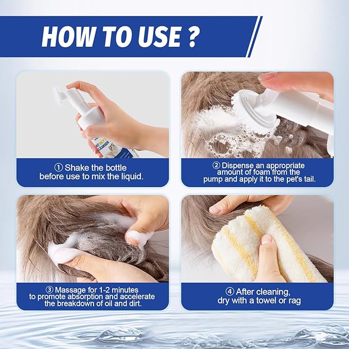 Cat Oily Tail Cleanser, 2-in-1 Wash and Brush,Removes Oil & Grease and Dandruff, PH Balanced,Degrease Cat Shampoo,Ideal for Cats with Oily Tails 5.07fl.oz Ninibabie