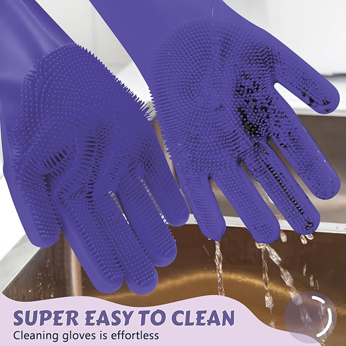 Pecute Pet Grooming Gloves, Large, Heat Resistant, Silicone Bathing and Massaging Gloves with High-Density Teeth and Enhanced Five Finger Design for Dogs and Cats, Purple - PAWPICO