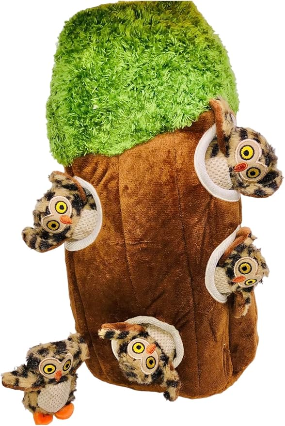 Dog Toy Tree with Hide and Seek Plush Toys, Owl Dog Toy, Dog Squeaky Toy, Puzzle Toy for Small and Medium Size Dogs, Dog Toy with Squeaker, Multipack Dog Toy (Tree with Owls, Large) - PAWPICO
