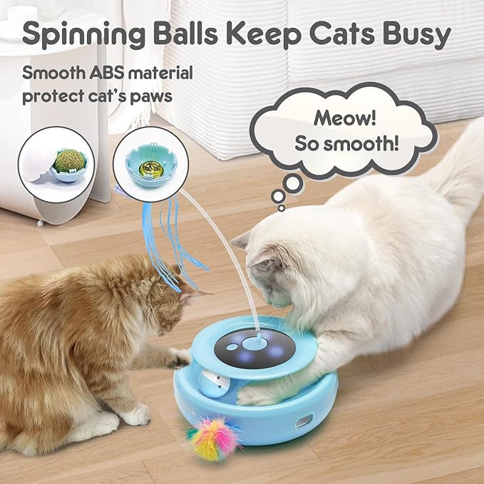 ORSDA Cat Toy, 3-in-1 Automatic Cat Toys for Indoor Cats, Electronic Whack a Mole, Fluttering Butterfly,Track Balls Kitten Toy, Rechargeable Power Interactive Feather Toys for All Breeds - PAWPICO