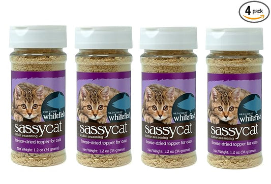 Herbsmith Sassy Cat Kibble Seasoning – Freeze Dried Whitefish – Cat Food Topper for Picky Eaters [Bundle x4 Whitefish] - PAWPICO