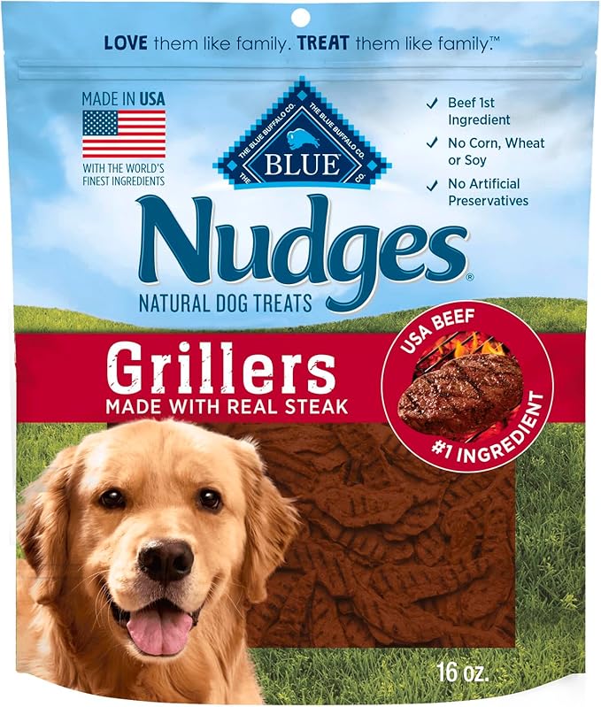 Blue Buffalo Nudges Grillers Natural Dog Treats, Made in the USA with Real Steak, 16-oz Bag - PAWPICO