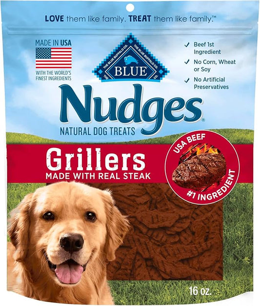 Blue Buffalo Nudges Grillers Natural Dog Treats, Made in the USA with Real Steak, 16-oz Bag - PAWPICO