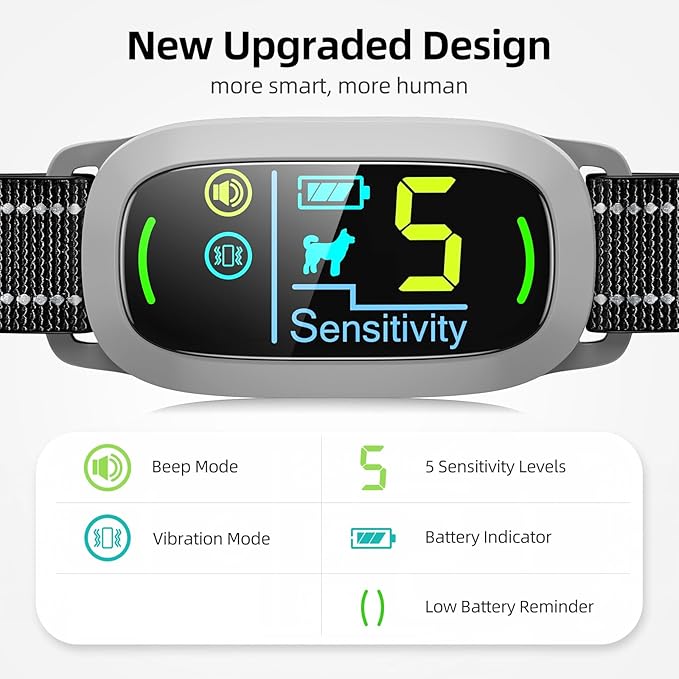 Dog Bark Collar, FAFAFROG Rechargeable Smart Collar, Anti Barking Training Collar with 5 Adjustable Sensitivity Beep Vibration Shock, Bark Collar for Large Medium Small Dogs(Grey) FAFAFROG