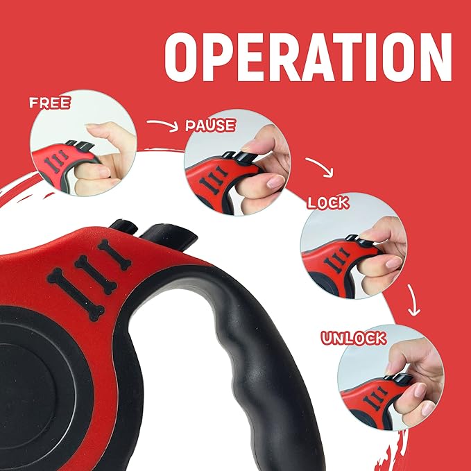 Retractable Dog Leash Automatic Telescopic Tractor Dog Tape, Pet Tape 10/16 FT Durable and Convenient, with Non-Slip Handle, Suitable for Small and Medium-Sized Dogs Red LIEVUIKEN