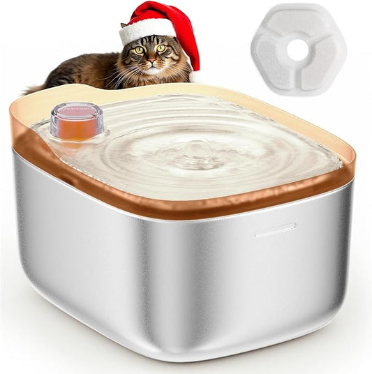 Cat Water Fountain Stainless Steel, 4.5L/158oz Automatic Cat Water Dispenser, Wired Pet Water Fountains for Cats Indoor, Dog Water Bowl with Quiet Pump, Colorful Water Level Float, Orange, FS10 - PAWPICO
