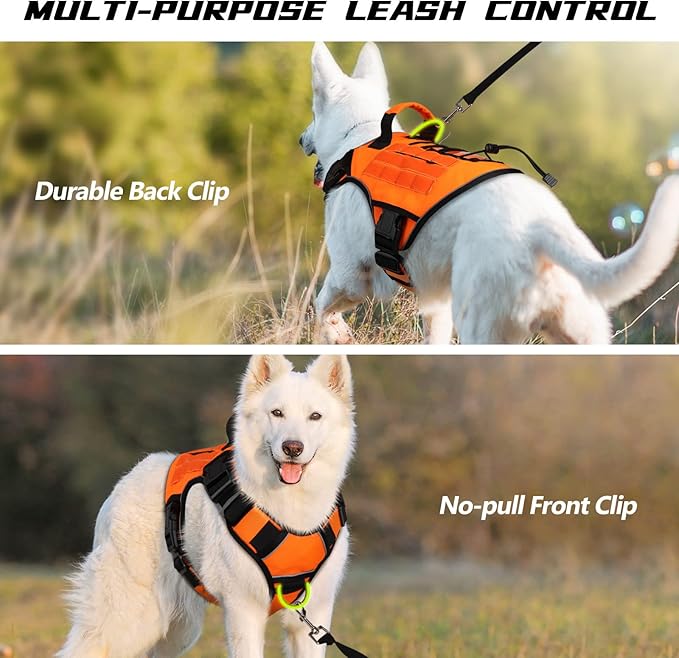 WINGOIN Orange Tactical Dog Harness Vest for Large Dogs No Pull Adjustable Reflective Military Pet Harness with Handle for Golden Retriever, Doberman Pinscher, Rottweiler, Great Dane Service Dog (XL) WINGOIN