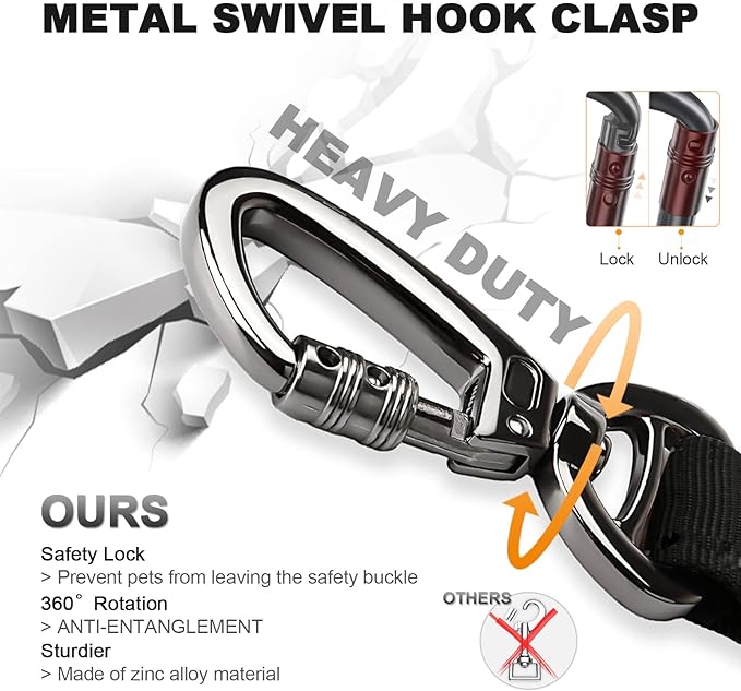 Tactical Dog Collar and Bungee Leash,Military Dog Collar & Leash Set with USA American Flag Adjustable K9 Collar with Heavy Duty Metal Buckle & Handle,with Patches and Airtags Case(XL, Black) Celifelight