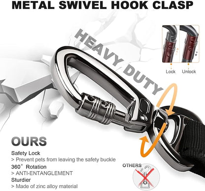 Tactical Dog Collar and Bungee Leash,Military Dog Collar & Leash Set with USA American Flag Adjustable K9 Collar with Heavy Duty Metal Buckle & Handle,with Patches and Airtags Case(XL, Black) Celifelight