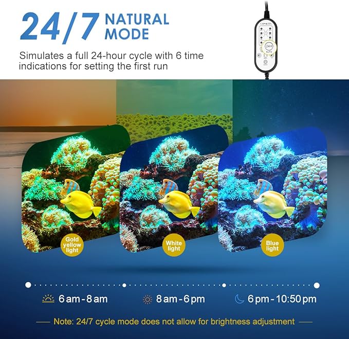 Aquarium Light,26W 24/7 Natural Mode,9 Light Modes(Water Grass Mode & 7 Colors & Cycle),Adjustable Timer and 7 Color Brightness - with Expandable Mounting Bracket for 30~36IN Fish Tank GAMALTA
