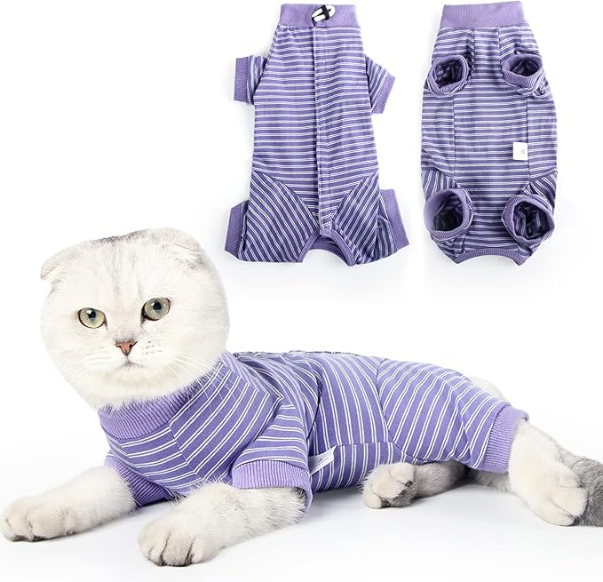 Cat Surgical Recovery Suit Professional for Male Female Dog Abdominal Wounds Cone E-Collar Alternative, Anti-Licking Or Skin Diseases Pet Surgical Recovery Pajama Suit, Soft Fabric Onesie for Cats Lianzimau
