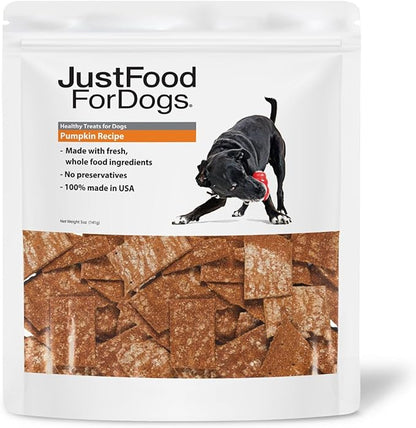 JustFoodForDogs Limited-Ingredient Pumpkin Healthy Dog Treats, Made in The USA, 5 oz - PAWPICO