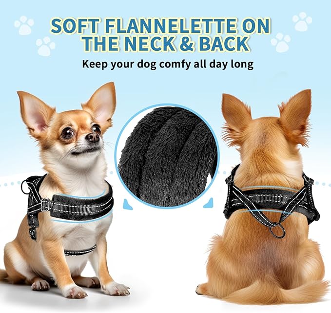 SlowTon No Pull Small Dog Harness and Leash Set, Puppy Soft Vest Harness Neck & Chest Adjustable, Reflective Lightweight Harness & Anti-Twist Pet Lead Combo for Small Medium Dogs (Black, S) SlowTon