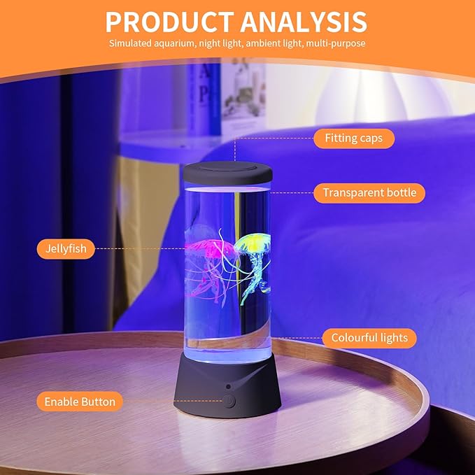 Jellyfish Lamp with 7 Color Changing Effect LED Jellyfish Aquarium Tank Mood Lamp Aquarium Light Table lamp Home Decor Gift for Kids Women Men (Black) Ekovko