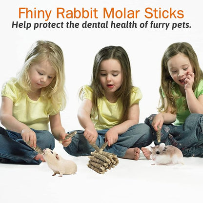 Fhiny 18 PCS Guinea Pig Chew Toys, Natural Seagrass Sweet Bamboo Molar Sticks for Teeth Bunny Chew Toys Cage Accessories for Rabbit Bunny Guinea Pig Chinchilla Hamster Fhiny
