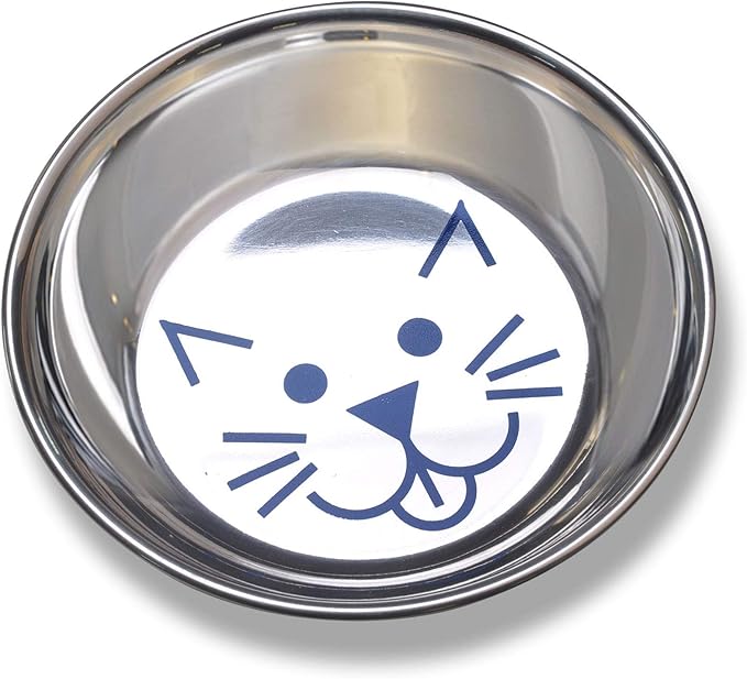 Van Ness Pets Whisker-Friendly Stainless Steel Cat Bowl, Wide Saucer Style Dish, 8 OZ, Natural - PAWPICO