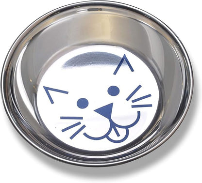 Van Ness Pets Whisker-Friendly Stainless Steel Cat Bowl, Wide Saucer Style Dish, 8 OZ, Natural - PAWPICO