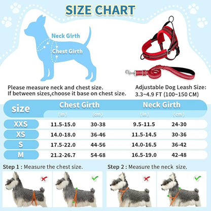SlowTon No Pull Small Dog Harness and Leash Set, Puppy Soft Vest Harness Neck & Chest Adjustable, Reflective Lightweight Harness & Anti-Twist Pet Lead Combo for Small Medium Dogs (R-Front Clip,XS) SlowTon