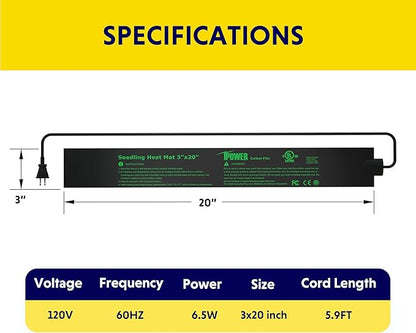 iPower Durable Seedling Heat Mat Warm 3" x 20" - 2 Pack Hydroponic Heating Pad Waterproof for Seed Starting Greenhouse and Germination iPower
