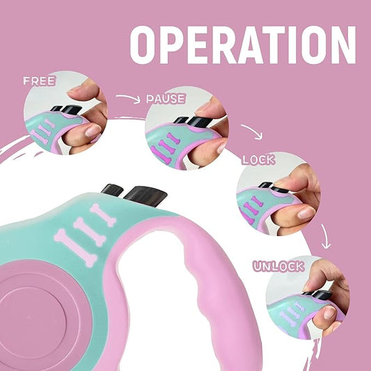 Retractable Dog Leash Automatic Telescopic Tractor Dog Tape, Pet Tape 10/16 FT Durable and Convenient, with Folding Bowl, Dispenser, Rubbish Bags, Suitable for Small and Medium Dogs LIEVUIKEN