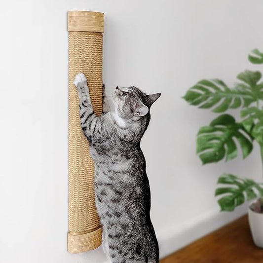 7 Ruby Road Wall Mounted Cat Scratching Post - Wall Mount Wooden Sisal Cat Scratcher & Vertical Scratch Pad (Replaceable) - Modern Cat Wall Furniture for Indoor Cats or Kittens (29.5 x 6 in) - PAWPICO