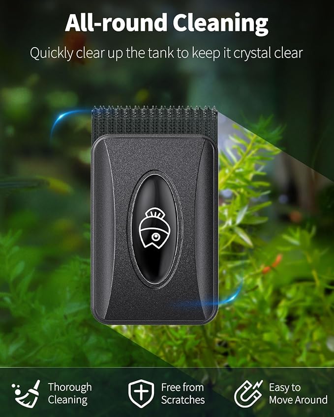 Pawfly Aquarium Magnetic Brush Fish Tank Glass Cleaner 2 Inch Mini Stain Scrubber Pads Aquarium Cleaning Tool for 1/5 Inch Thick Fish Tank up to 10 Gallons (Non-Floatable) Pawfly