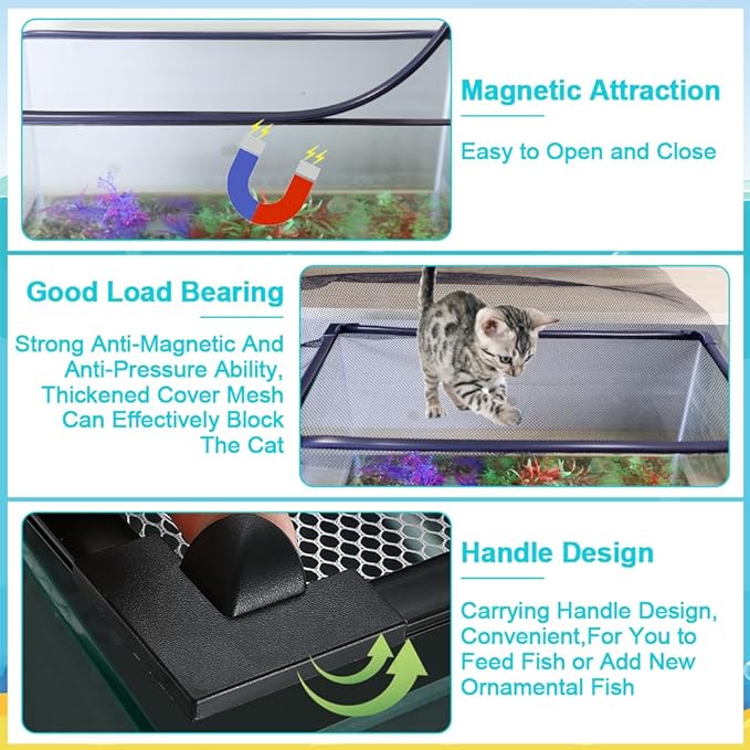 Magnetic Aquarium Cover Lid, DIY Fish Tank lid Anti-Jumping net Cover mesh Terrarium lid Aquarium Hood，Adjustable Size Fit Tank Size Max 35''X19'' Jaxbo