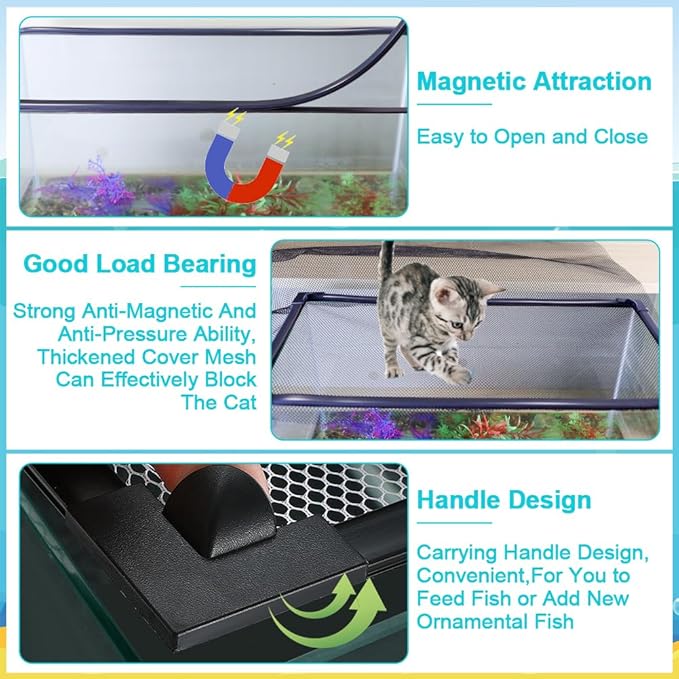 Magnetic Aquarium Cover Lid, DIY Fish Tank lid Anti-Jumping net Cover mesh Terrarium lid Aquarium Hood，Adjustable Size Fit Tank Size Max 35''X19'' Jaxbo