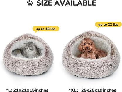 CATISM Cat Bed, Plush Hooded Cat Beds for Indoor Cats, Calming Cat Nest, Self Warming Cat Bed Cave, Cozy Cat Pod for Indoor Cat or Small Dog, Removable Washable Cat Cove with Non-Slip Bottom - PAWPICO