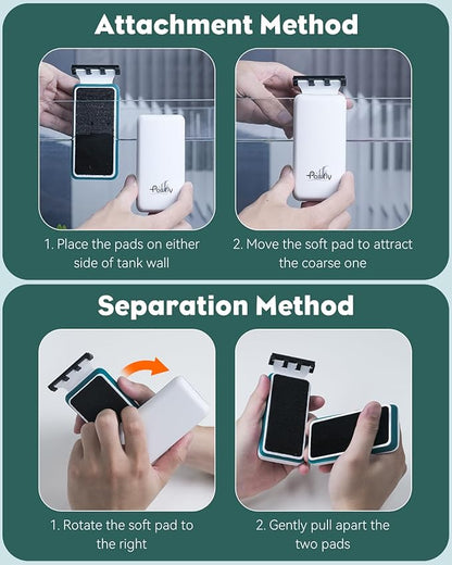 Pawfly Strong Magnetic Fish Tank Cleaner Aquarium Magnetic Glass Cleaner Brush with 2 Detachable Scrapers, Floating Scrubber Brush Cleaning Tool for 1/4-1/2 Inch Thick Glass Pawfly