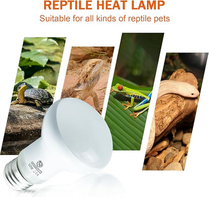 Reptile Heat Lamp Bulbs, Simulate Natural Sunlight Heat Light Bulb, 2 Pack 50W Amphibian Terrarium Basking Spot Lamp for Reptile, Bearded Dragon, Lizard, Turtle, Snake REPTIHOME