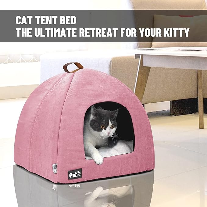 Cat Bed for Indoor Cats -Premium Pet Beds for Cats and Small Dogs, Cat Bed Cave, Comfortable Covered Cat Bed, Cat Tent, Kitten Bed, Small Animal Bed and Dog Bed Cave Cat Hut with Cushioned Pillow - PAWPICO