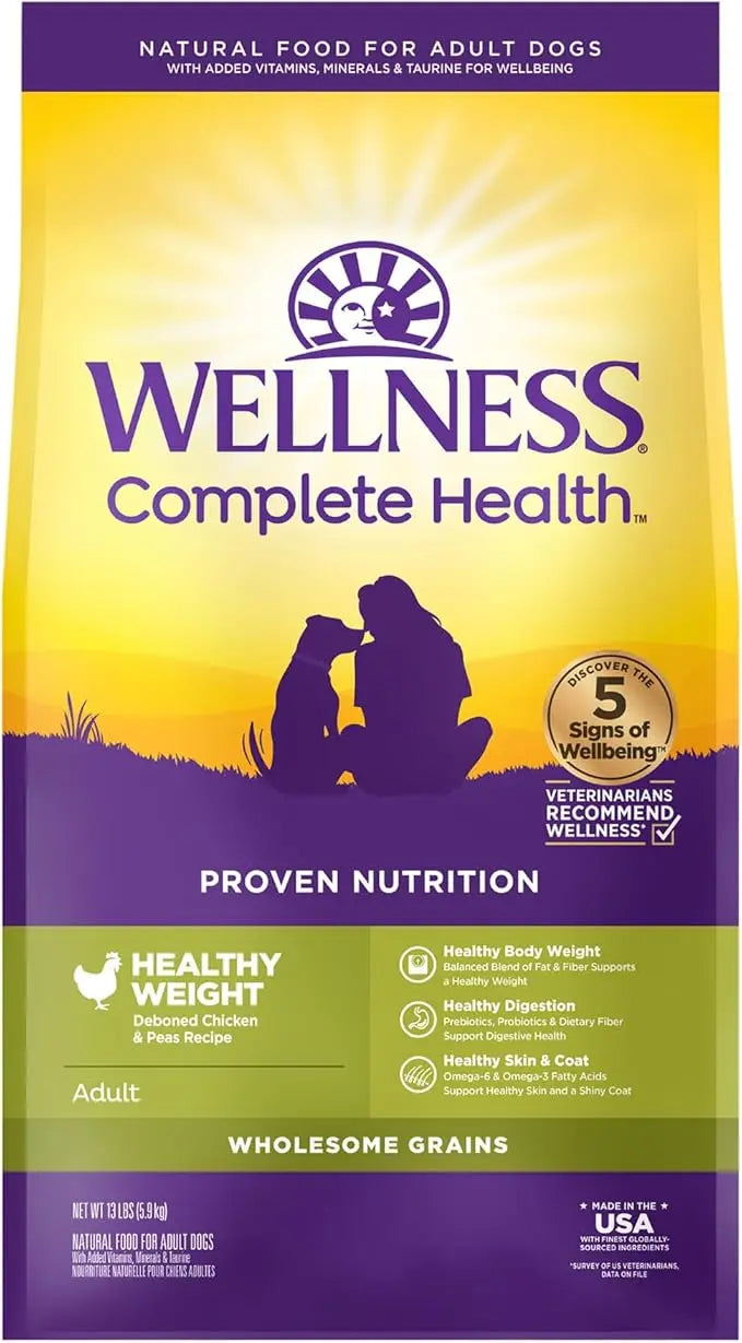 Wellness Complete Health Dry Dog Food with Grains, Natural Ingredients, Made in USA with Real Meat, All Breeds, For Adult Dogs (Healthy Weight - Chicken & Potatoes, 13-Pound Bag) - PAWPICO