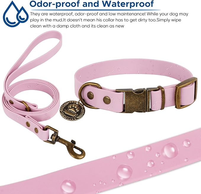 Wisedog Dog Collar and Leash Set Combo: Adjustable Durable Pet Collars with Dog Leashes for Small Medium Large Dogs,Includes One Bonus of Poop Bag Holder (S, Pale Pinkish Purple) WisedogPetSupplies