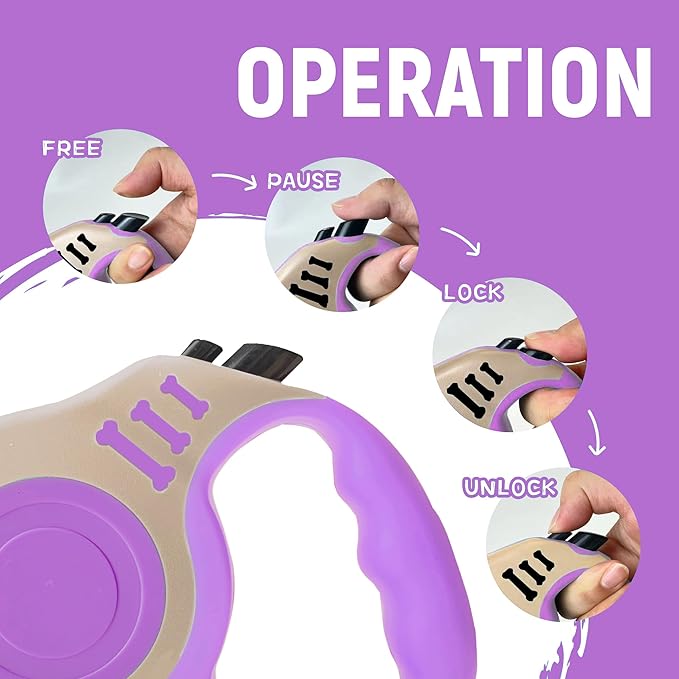 Retractable Dog Leash Automatic Telescopic Tractor Dog Tape, Pet Tape 10/16 FT Durable and Convenient, with Folding Bowl, Dispenser, Rubbish Bags, Suitable for Small and Medium Dogs - PAWPICO