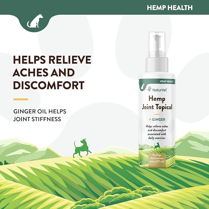 NaturVet Hemp Joint Topical Spray with Ginger for Dogs, 6oz Liquid, Made in The USA NaturVet