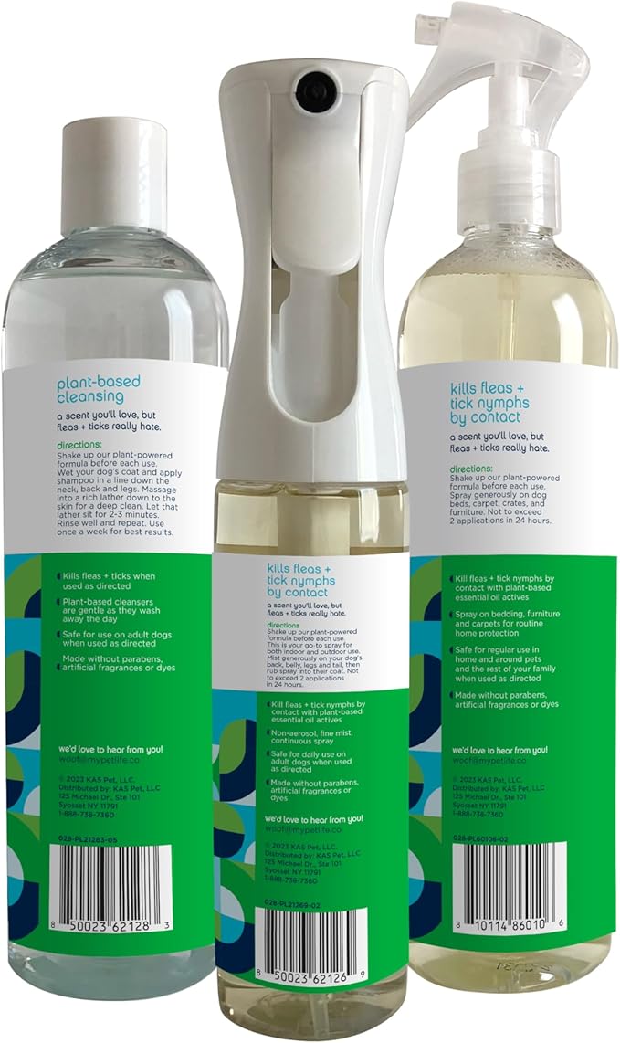 Pet Life Unlimited Natural Flea and Tick 3-Step Kit - Flea and Tick Spray for Dogs, Flea Spray for Home, and Flea and Tick Shampoo for Dogs - Plant-Based Flea and Tick Kit - Made in USA - 3-Step Kit PetLifeUnlimited