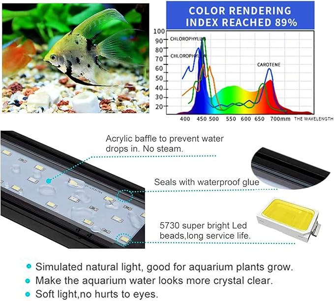 KZKR LED Aquarium Light 60-72 Inch Foldable Adjustable Fish Tank Light Hood Lamp for Freshwater Saltwater Marine Blue and White Decorations Light 5-6ft 150cm - 180cm KZKR