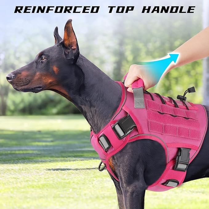 WINGOIN Tactical Dog Harness for Extra Large Dogs, Heavy Duty No Pull Dog Harness with Handle, Adjustable Reflective Military K9 German Shepherd Big Dog Vest for Training, Walking, Pink (XXL) - PAWPICO