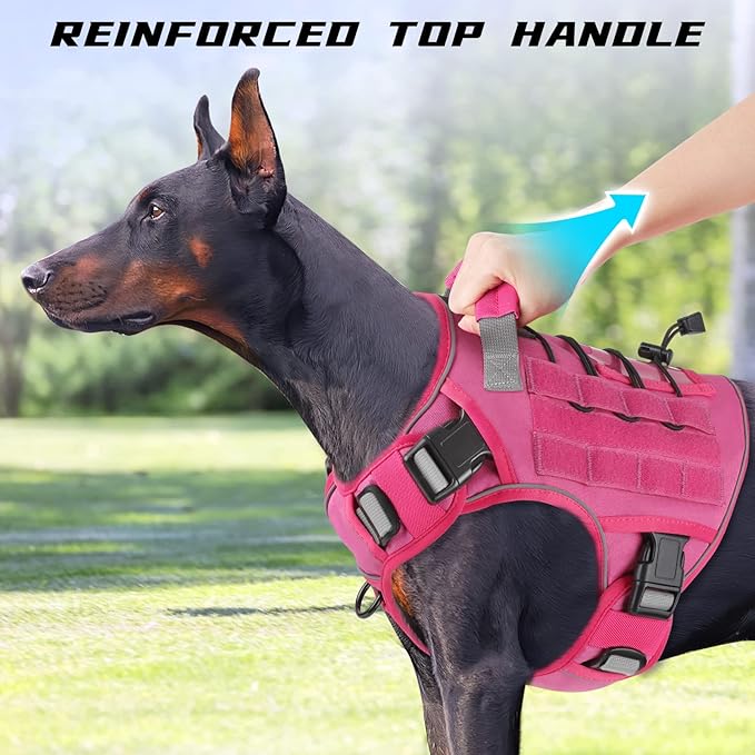 WINGOIN Pink Tactical Dog Harness Vest for Small Dogs No Pull Adjustable Reflective K9 Military Dog Service Dog Harnesses with Handle for French Bulldog, Beagle Pug, Corgi(S) WINGOIN