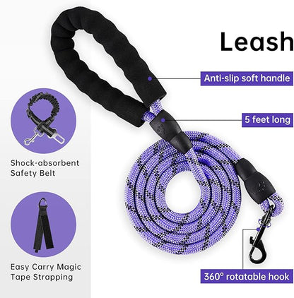 IVY&LANE No Pull Dog Harness for Large Dogs, Dog Vest Harness with Leash, Safety Belt and Storage Strap, Fully Adjustable Harness, 360° Reflective Strip, Soft Handle (Purple, XL) IVYLANE
