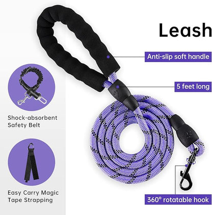 IVY&LANE No Pull Dog Harness for Small Dogs, Dog Vest Harness with Leash, Safety Belt and Storage Strap, Fully Adjustable Harness, 360° Reflective Strip, Soft Handle (Purple, XS) IVYLANE