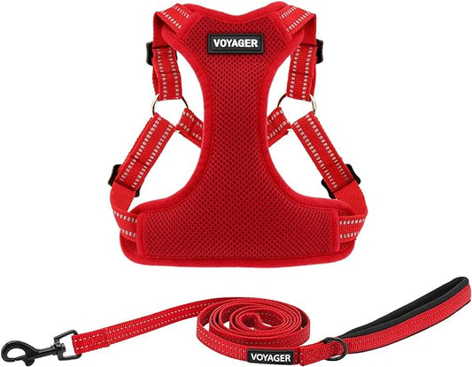 Best Pet Supplies Voyager Adjustable Dog Harness Leash Set with Reflective Stripes for Walking Heavy-Duty Full Body No Pull Vest with Leash D-Ring, Breathable All-Weather - Harness (Red), M BestPetSuppliesLLC