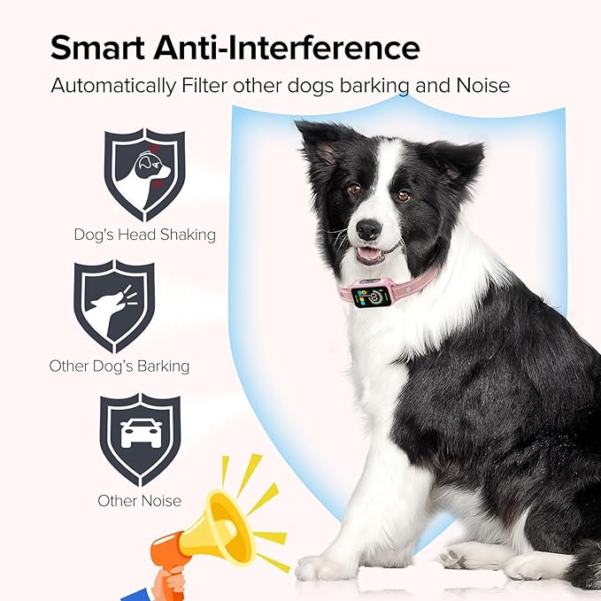 DINJOO Bark Collar, Dog Bark Collar for Large Medium Small Dogs,Smart Bark Collar,Rechargeable Anti Barking Training Collar with 8 Adjustable Sensitivity,Bark Collar with Beep (Pink) - PAWPICO