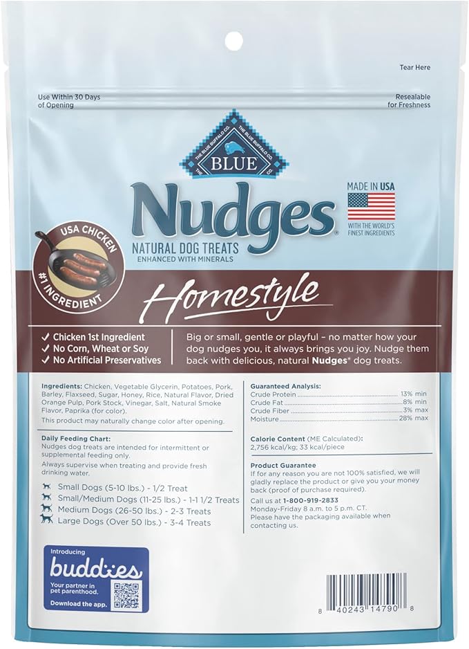 Blue Buffalo Nudges Homestyle Natural Dog Treats, Chicken and Pork, 12oz Bag - PAWPICO