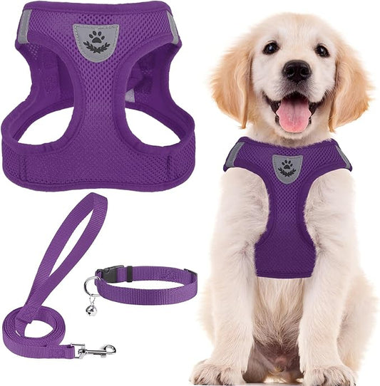 PUPTECK Adjustable Dog Harness Collar and Leash Set Step in No Pull Pet Harness for Small Medium Dogs Puppy and Cats Outdoor Walking Running, Soft Mesh Padded Reflective Vest Harnesses PUPTECK