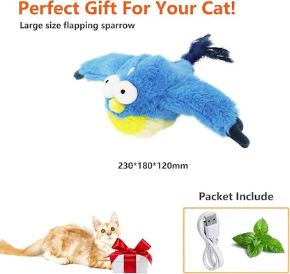 Flapping Bird Cat Toy, Rechargeable Lifelike Interactive Bird Cat Toys for Indoor Cats, Flapping Wings & Lively Chirping, Automatic Catnip Toys for Kitten Self Play Touch Activated (Sparrow) - PAWPICO