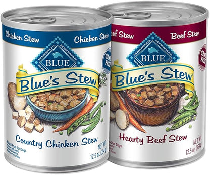 Blue Buffalo Blue's Stews Natural Adult Wet Dog Food Cans, Chicken and Beef 12.5-oz (12 Pack- 6 of Each Flavor) - PAWPICO