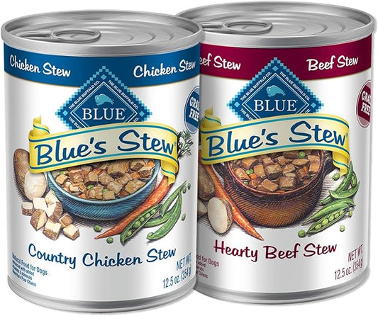 Blue Buffalo Blue's Stews Natural Adult Wet Dog Food Cans, Chicken and Beef 12.5-oz (12 Pack- 6 of Each Flavor) - PAWPICO