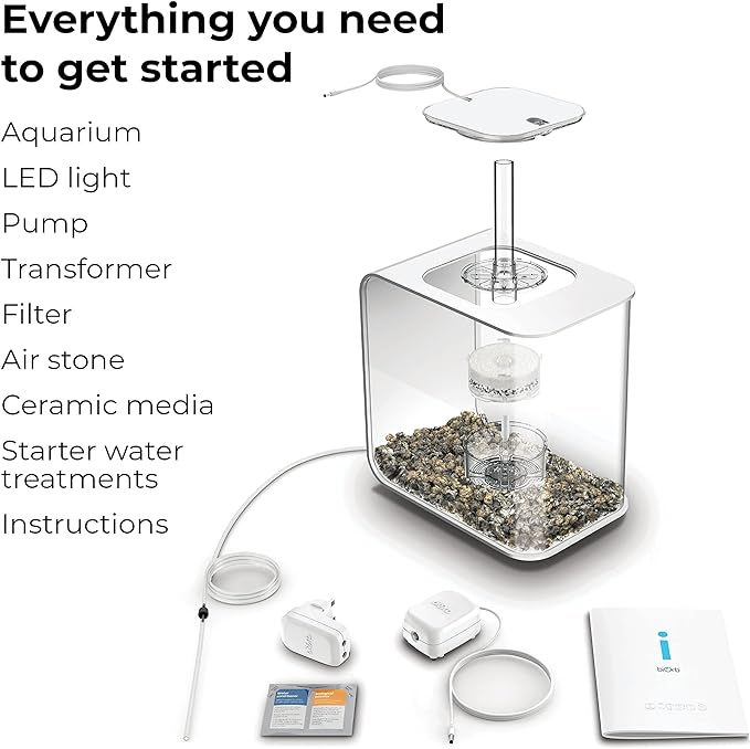 biOrb Flow 15 Acrylic 4-Gallon Aquarium with White LED Lights Modern Compact Tank for Tabletop or Desktop Display, White biOrb